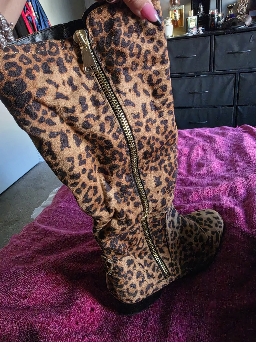 Leopard Print Mid-Calf Boots - Brown & Black